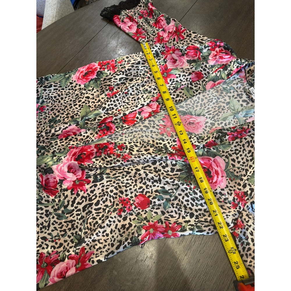Linea Donatella Leopard Floral Print Kimono Robe Black Lace Trim Size S - Picture 7 of 7